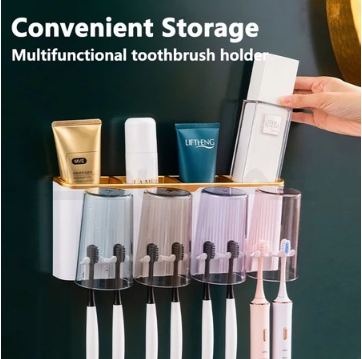 Drilling-Free Toothbrush Organizer Toothbrush Holder Wall Mount Storage Toothpaste Holder