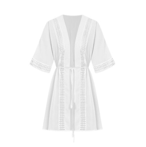 Lovito Casual Plain Lace Up Beachwear Ruffle Neck Frill Contrast Tighten The Waist Half Sleeve Summer Coverup for Women L48AD026