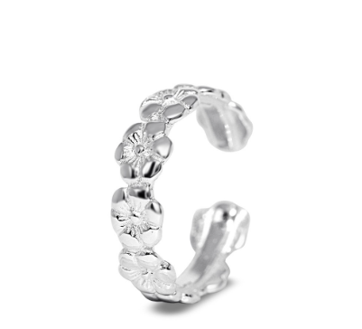 Italy Sterling Silver Flower Design Toe Ring