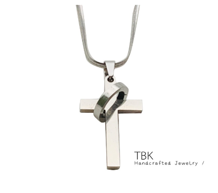 TBK Stainless Steel Hypoallergenic Silver Cross Pendant Necklace for Man Unisex