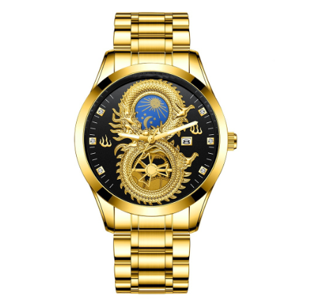 Original Luxury Gold Stainless Steel Waterproof Men's Watch Calendar Golden Dragon Phoenix Couple Sports Watch M6
