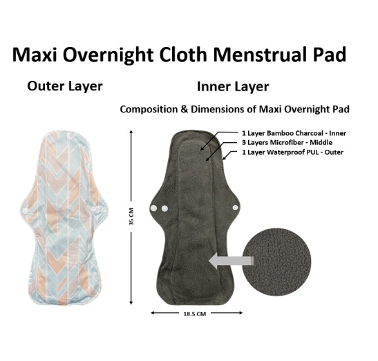 Maxi Overnight Organic Bamboo Charcoal Waterproof Washable Reusable Napkin Heavy Flow Menstrual Pads MP21