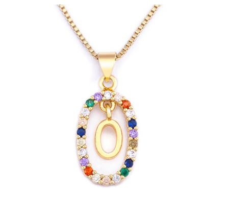 Colorful 26 Letters A - Z Initial Alphabet Pendant Long Chain Necklace Name Jewelry Women Accessories O