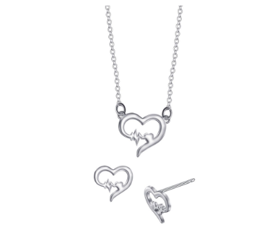 Silver S064 Italy 925 Heartbeat Ladies Set