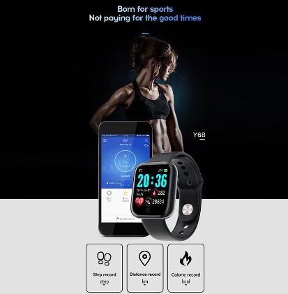 Smart Watch Y68 Waterproof Bluetooth Sport Smart Watch Fitness Tracker Wristband for Men Women Pedometer Heart Rate