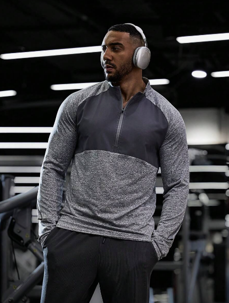 Men Color Block Simple Daily Zip-Up Sports Jacket Workout Tops