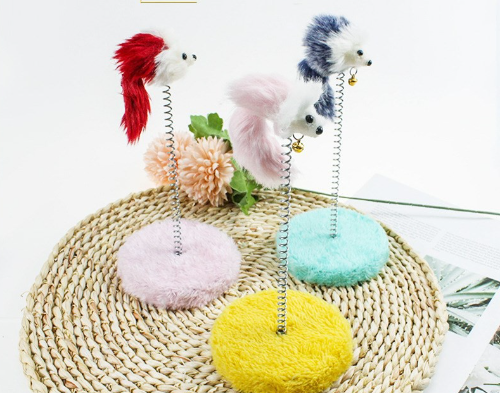 Cat toy Sucker Spring Round Base Cat Interactive Pet Cat Toy Color Bite-Resistant Durable Mouse