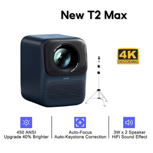 Wanbo New T2 Max Auto Foucs Projector Stand Combo 1080P 4K Decoding Home Cinema Theater Set