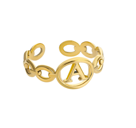 Kaijiang Hollow Initial Letter Rings For Women Gold Color Link Adjustable Open Ring Stainless Steel Jewelry Gift Fashion Accessories A