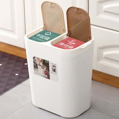 Garbage Bin Kitchen Trash Can with Cover Double Layer for Dry and Wet Separation Merkon #2036 15L