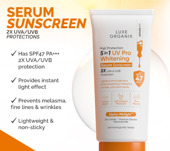 Luxe Organix High Protection 5in1 UV Pro Whitening Serum Sunscreen SPF 47 PA+++ 40g