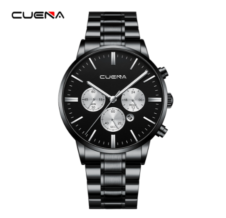 CUENA men's watches original brand fashion simple quartz waterproof  Watch BLACK SILVER