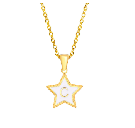 Vnox A-Z Letter Star Shope Pendant Necklace for Women,18K Gold Initial Stainlss Steel Jewelry Accessories Gift C