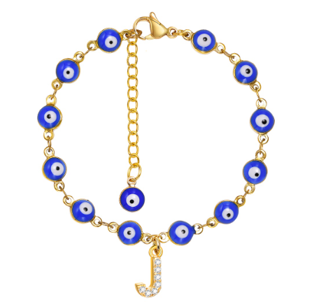 Vnox Initial Letters Evil Eye Bracelet for Women,Turkish Blue Eye Alphabet Bracelets Kabbalah Protection A-Z Jewelry