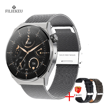 FILIEKEU NFC Smart Watch HD AMOLED Screen Support Ecg Plus Ppg Wireless Charging Bluetooth Call Ip68 Waterproof Smartwatch MESH SILVER