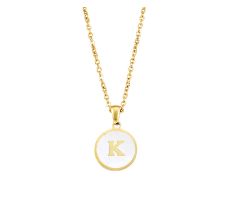 A-Z English alphabet Necklace Simple Alloy Letter Necklace Round Pendant Pendant Chain K