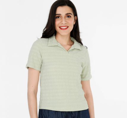 Red Girl Short Sleeves W/ Collar Blouse RST12-0586