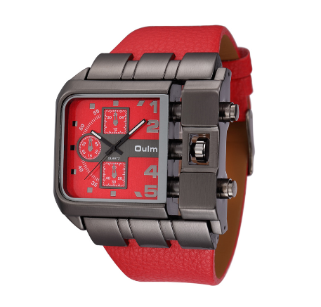 Oulm 3364 Men's Quartz Wristwatch With Square Dial And Wide Strap RED