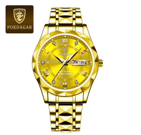 POEDAGAR 100% Original Luxury Business Fashion Men's Gold Watch Waterproof Luminous Date Stainless Steel Quartz Swiss Wrist Watch 005