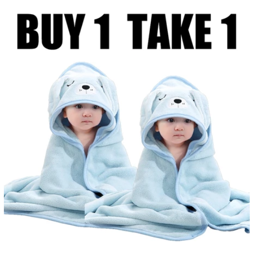 Buy 1 Take 1 2PCS Hooded Baby Blanket Baby Bath Towel Baby Towel Swaddle Kulambo Pranela SET6