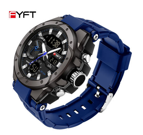 FYFT Sports Brand Fashion Luxury Waterproof Men Watch Time Code Watch Alarm Clock Multifunctional Men's Watch BLUE