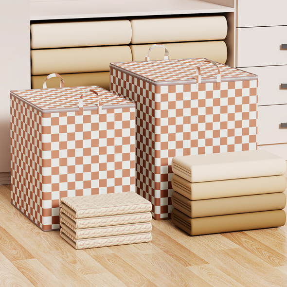 Mica Plaid Series Zipper Storage Basket Large Storage Box Cotton Linen Dirty Laundry Basket