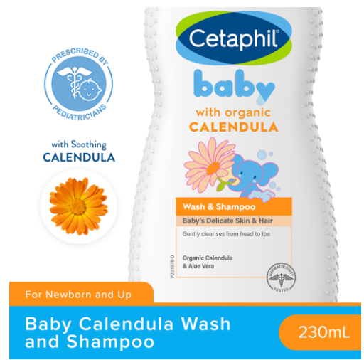 Cetaphil Baby Wash & Shampoo with Organic Calendula (Head-To-Toe Bath / Hypoallergenic / Newborn)