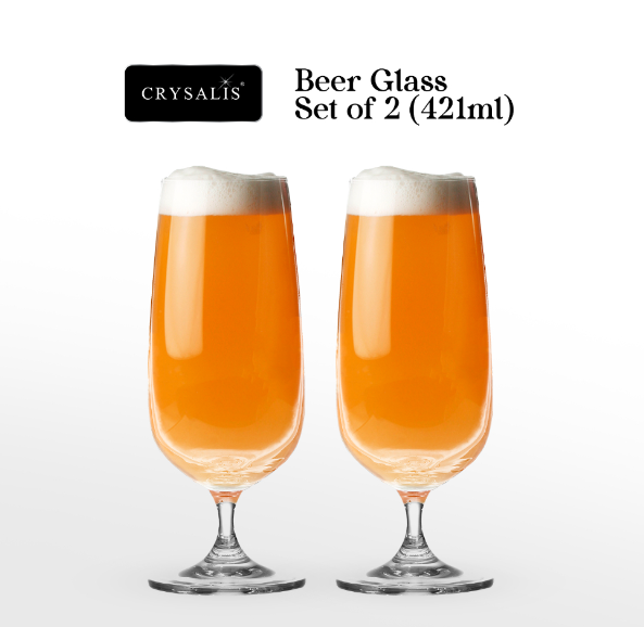 CRYSALIS Premium Set of 2 Beer Glass Crystal Stemware Beer Goblet Cocktail Glass 421ml | 14.23oz