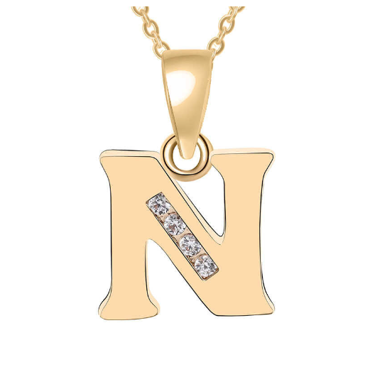 Couple Jewelry Fashion Gift Gold Color Cubic Zirconia A-Z Letter Copper Women Chain Pendant Initial N