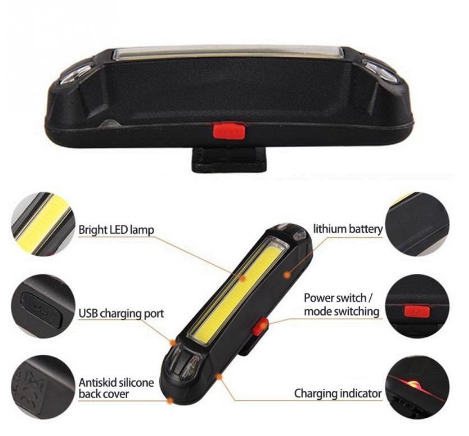 Bike Bicycle Cycling USB Rechargeable Front Rear Light 6 Modes COB LED Tail Lamp