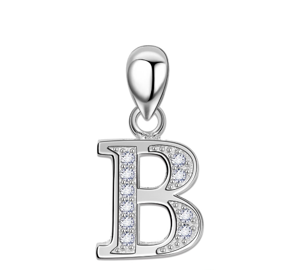 Tom Silver Pendant Initial Letter with Stone A to Z Fashion Accesories 92.5 Sterling Silver SP676 B