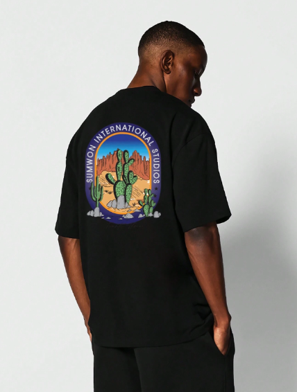 SUMWON Tee With Letter & Desert Cactus Graphic Print