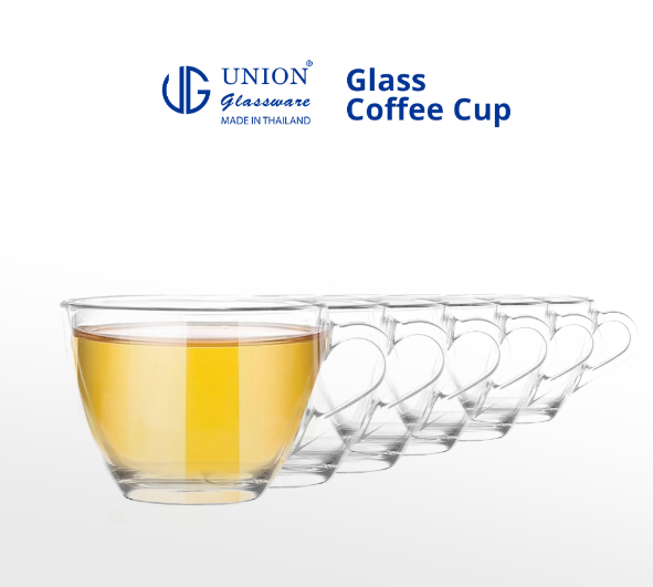 UNION GLASS Clear Glass Cup Coffee, Tea, Hot Chocolate, Milk 220ml |8.5oz [Set of 6]