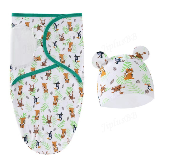 Newborn Baby Muslin Swaddle Blanket Hat Set Swaddle Bedding Wrap Blanket Baby Swaddling S50