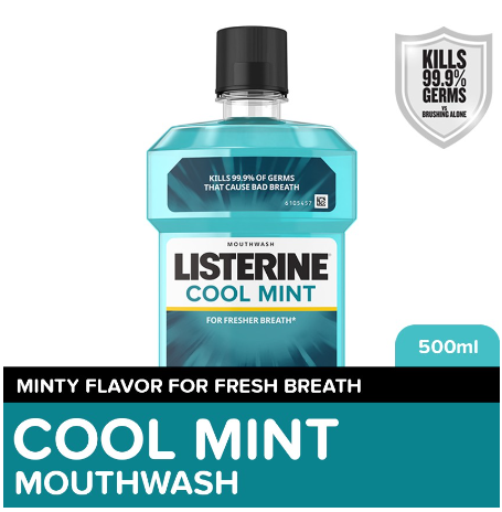 Listerine Cool Mint Mouthwash 500ml - Oral Care, Mint Fresh to Fight Bad Breath, Toothbrush Routine