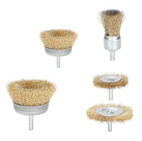 5 in 1 Steel Wire Polishing Wheel Grinder Cleaning Brush Tool Gold Tone Crimped Brush Wire Brush
