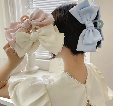 Ribbon Bow Large Hair Clip Claw for Women Korean Style Fashion Girls Cream Hair Clamp