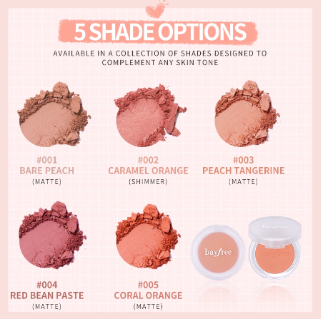 Bayfree Crystal Blush 5 Colors High Pigmented Waterproof Shimmer Finish Matte Finish Blusher