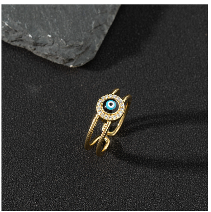 Copper Zircon Enamel Drop Oil Ring Female Evil Eye Vintage Accessories Jewelry P