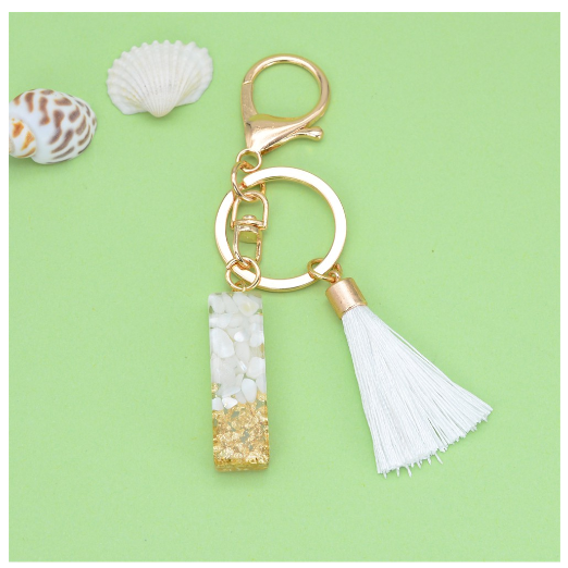 1Pc Gold Tassel Alphabet Keychain English Letter Keyring Glitter Gradient Resin Gold Leaf Crafts Car Mirror Handbag Charms I