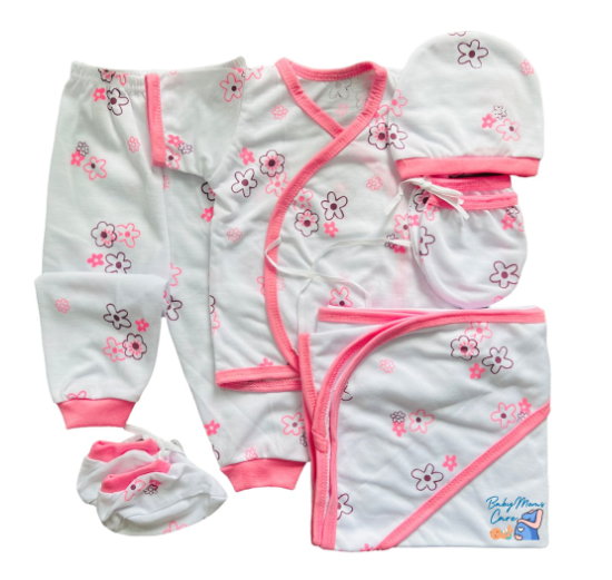 8Pcs Newborn Set Blanket Mittens Booties Bonnet Shortsleeve Pajama Essential Printed Cotton S16
