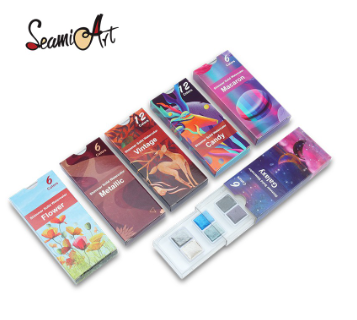 SeamiArt 6 12 Colors Portable Glittery Metallica Solid Watercolor Set For Drawing Decoration Nail Refill Half Pans
