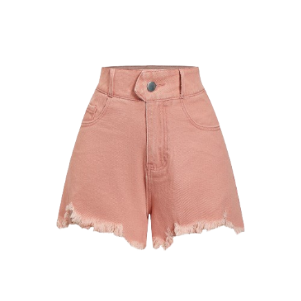 Lovito Women Casual Plain Raw Hem Pocket Button Denim Shorts L80ED034