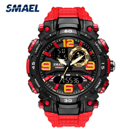 Original Luxury Fashion Luminous Waterproof Men's Watch LED Digital Sports Leisure Silicone Watch RED