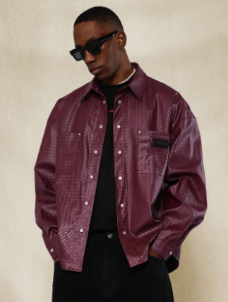 SUMWON Oversized Fit PU Jacket With Branded Patch Label