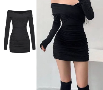 Lovito Women Ruched Dress L59ED141 Black