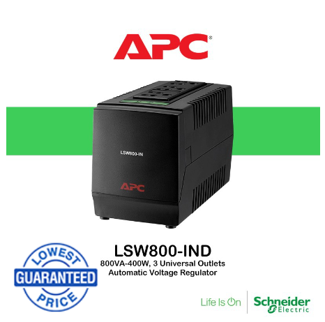 APC AVR 800VA-400W Automatic Voltage Regulator (LSW800-IND, 3 Universal Outlet, 230V)