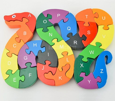TCPH 26pcs Alphabet Wooden Puzzle Jigsaw Kids Number Block Preschool Snake Toy