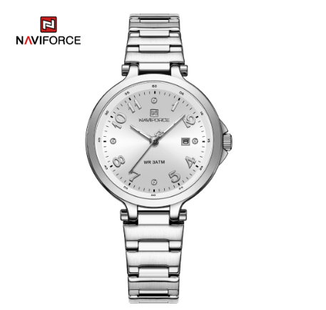 Naviforce NF5031 Ladies Fashion Casual Quartz Waterproof Stainless Steel Wristwatch SILVER WHITE