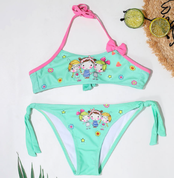 Cute Print Toddler Girls Swimsuit Kids 2-8 Years Two Piece Children's Swimwear Halter Top Girl Bikini